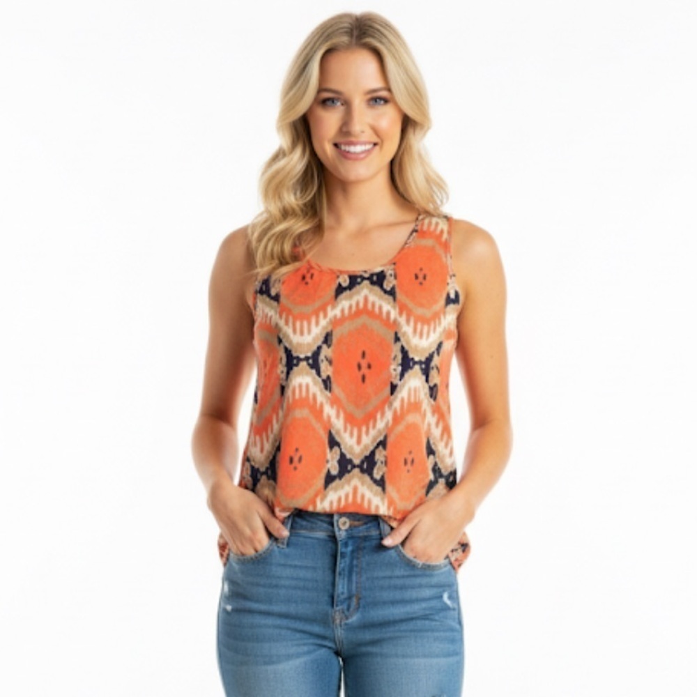 The Royal Standard Hi-Low Sleeveless Tank Top Aztec Abstract Pattern Size Medium